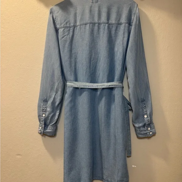 Light Blue Denim Shirt Dress with Tie Belt - Picture 6 of 11